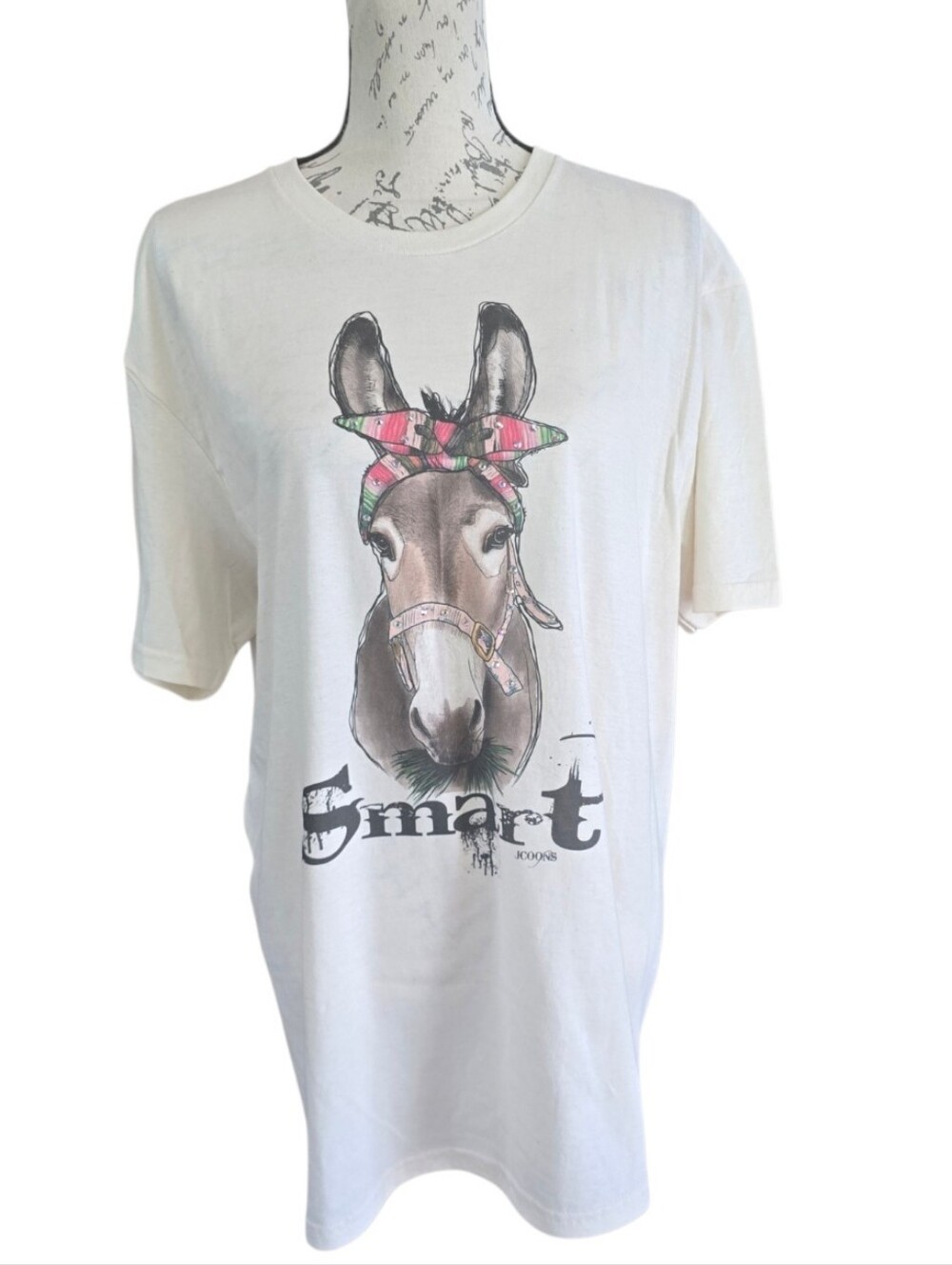 Smart Donkey Ivory Rhinestone Embellished Short Sleeve T-shirt L